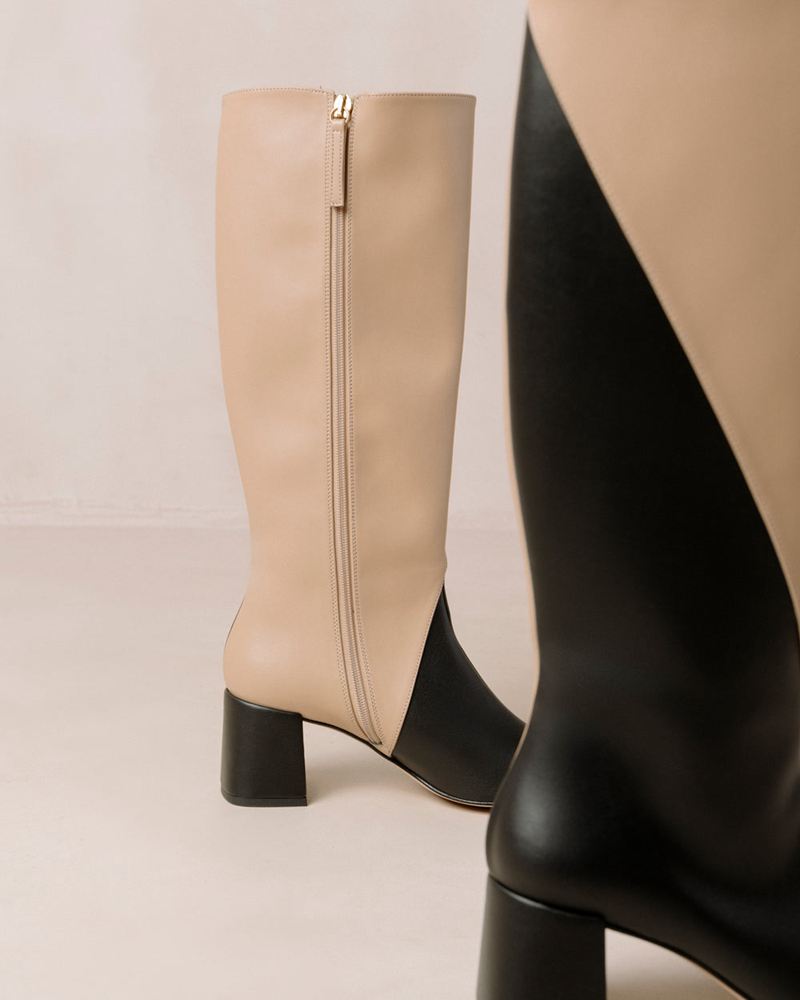 Black/Beige Alohas Chalk Vegan Leather Women's Knee-High Boots | JREBQ3452