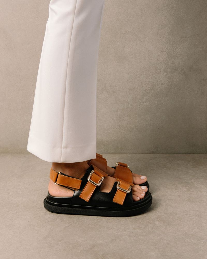 Black/Brown Alohas Harper Leather Women's Sandals | GDMLY2057