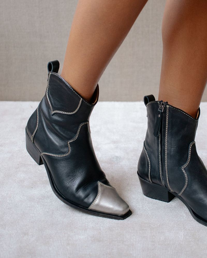 Black/Silver Alohas Buffalo Leather Women's Ankle Boots | SWPCL0634