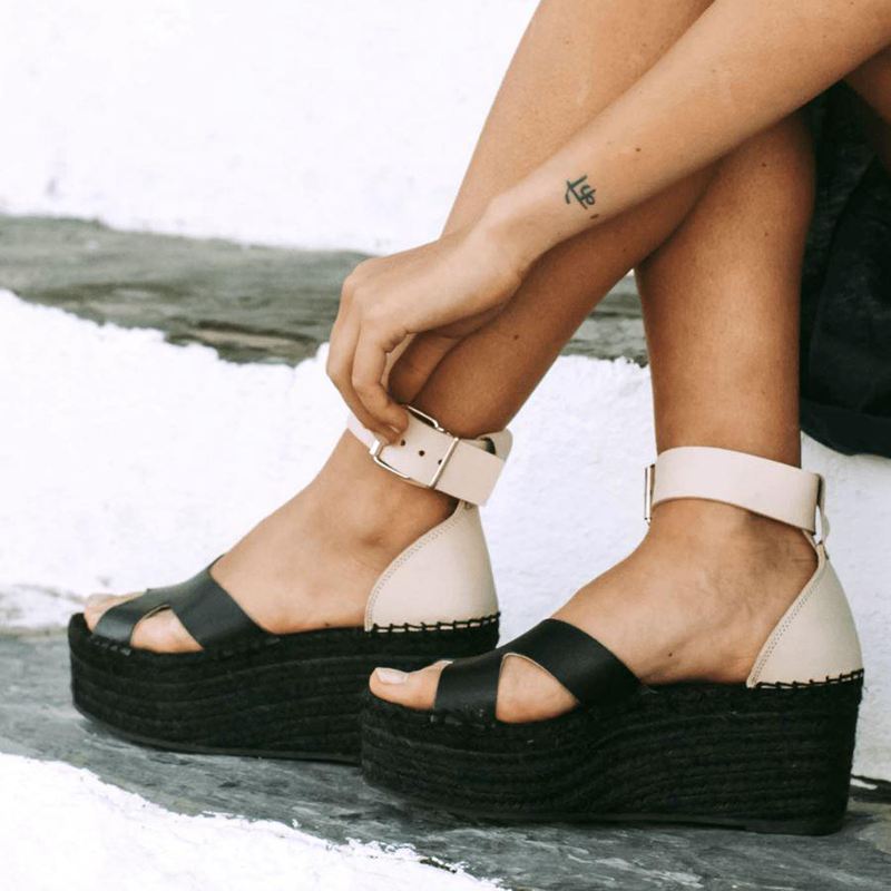 Black/White Alohas Kuko Women's Espadrilles | VDCWF9643