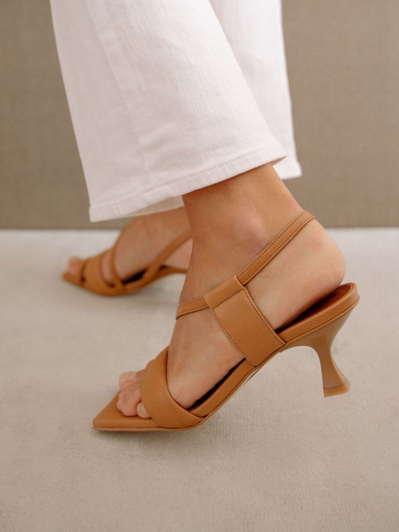 Brown Alohas Asymmetric Straps Women's Mules | CSBFA3476