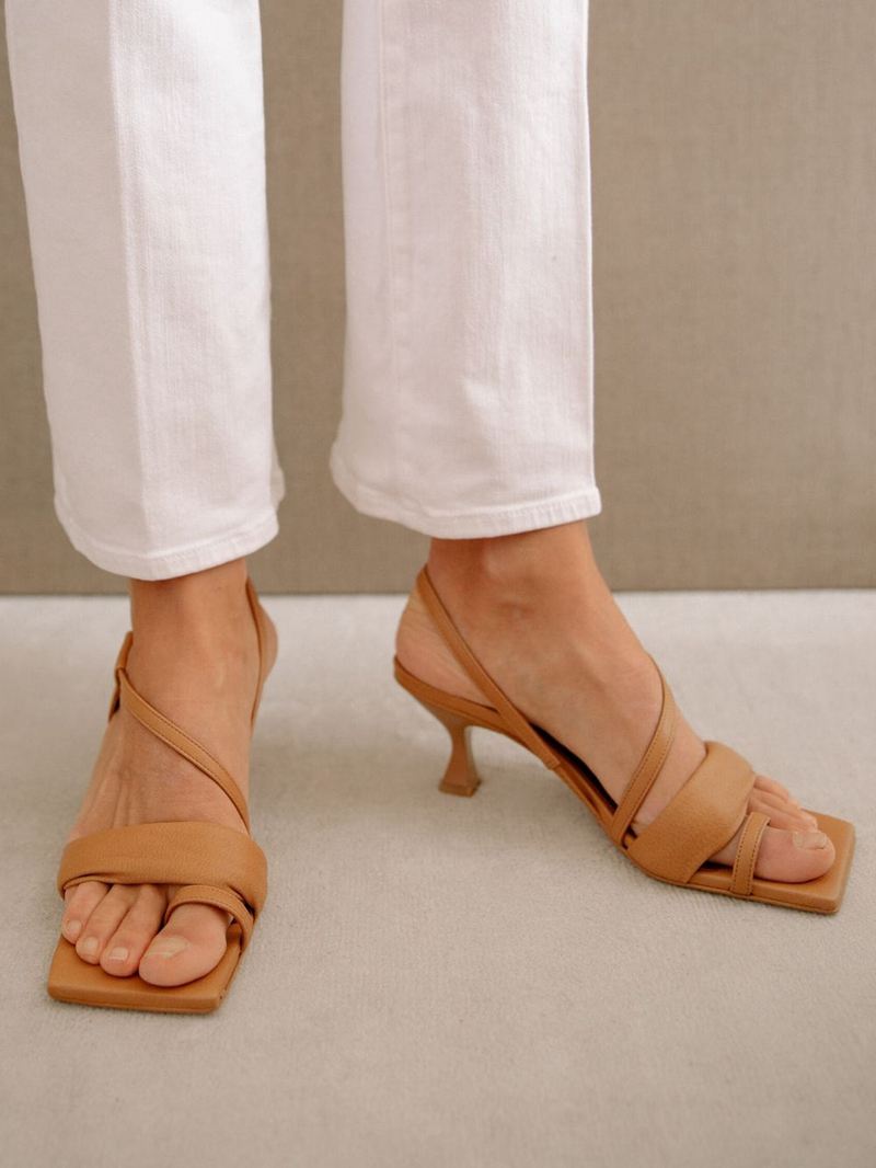 Brown Alohas Asymmetric Straps Women's Mules | CSBFA3476