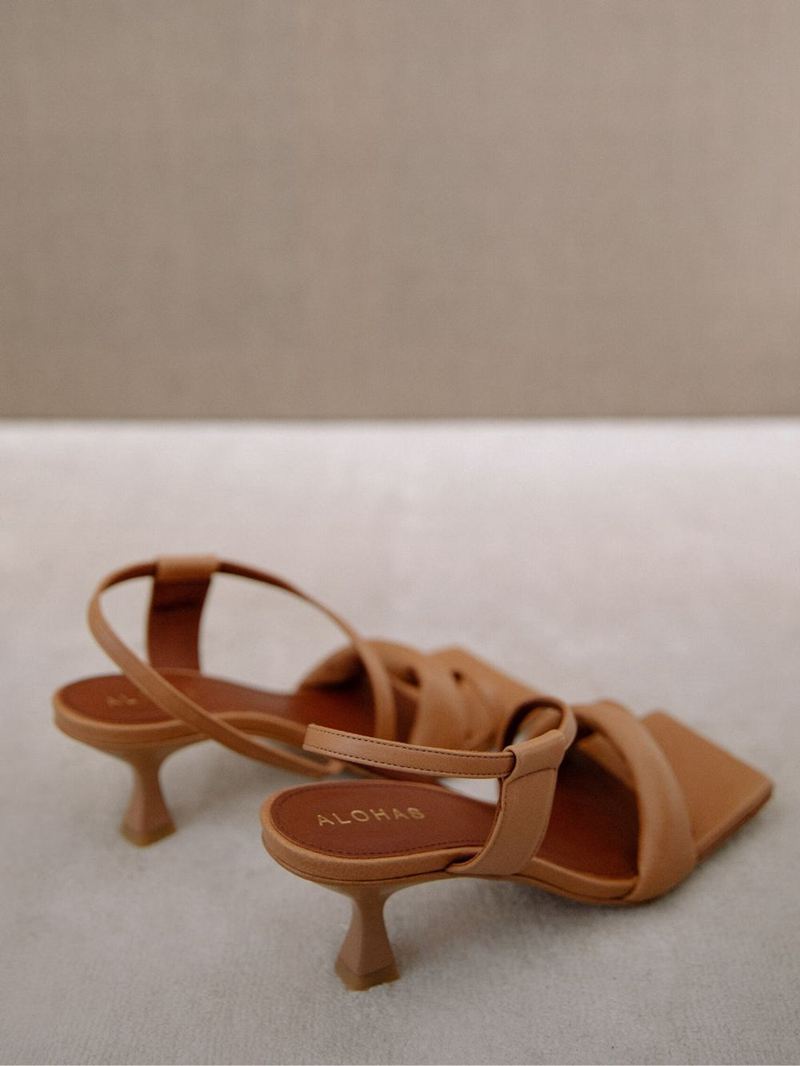 Brown Alohas Asymmetric Straps Women's Mules | CSBFA3476