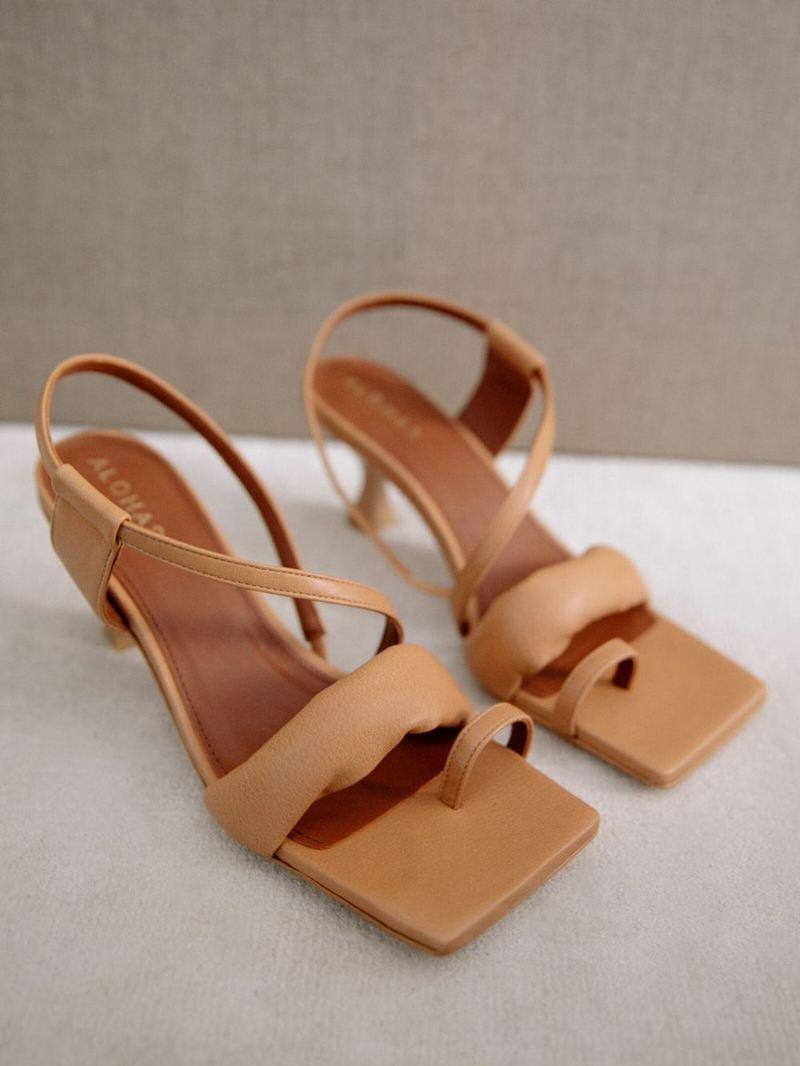 Brown Alohas Asymmetric Straps Women's Mules | CSBFA3476