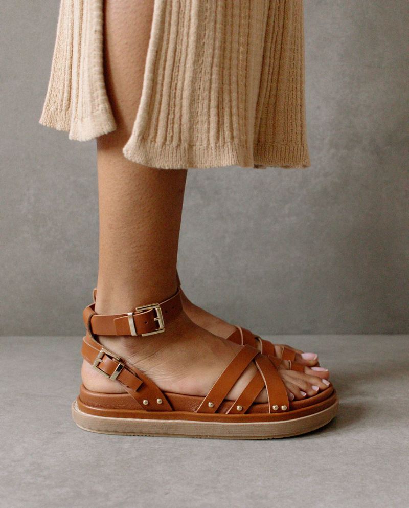 Brown Alohas Buckle Up Leather Women's Sandals | YXJVM0276