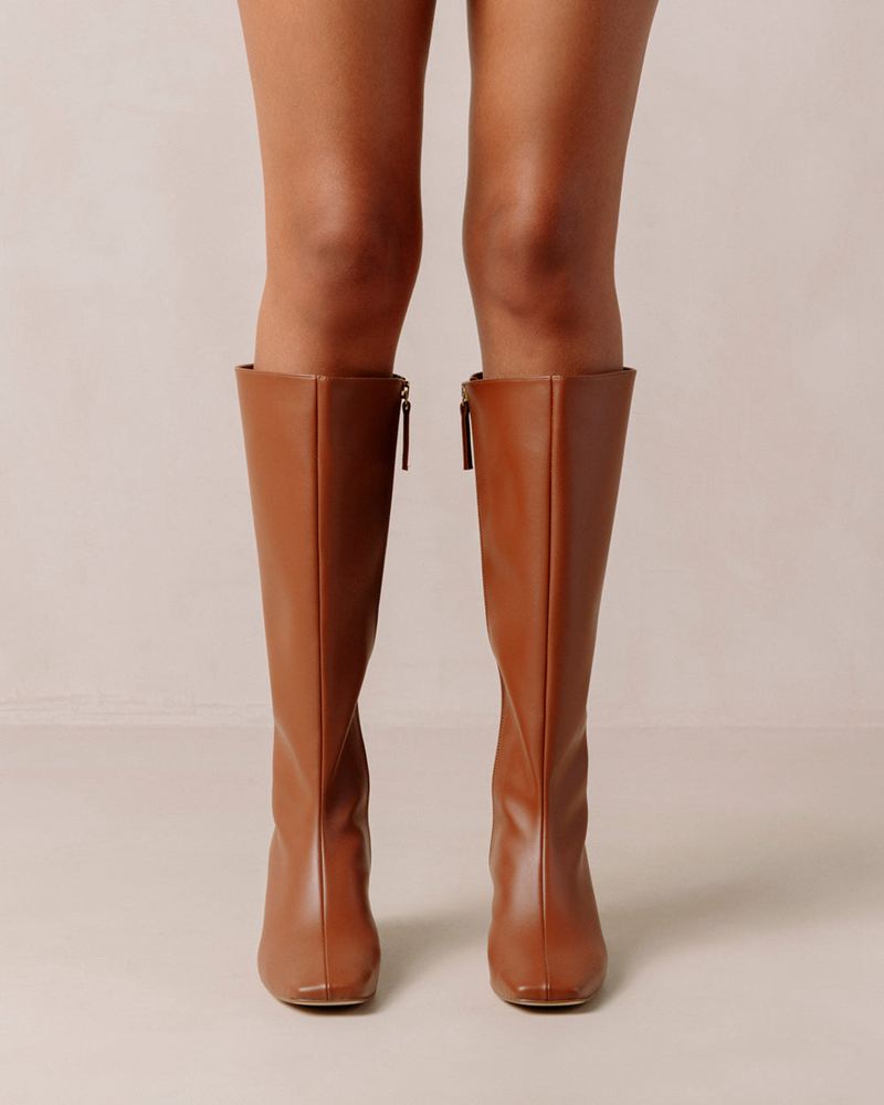 Brown Alohas Chalk Vegan Leather Women's Knee-High Boots | XGVSY3501