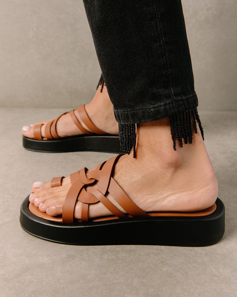 Brown Alohas Cool Leather Women's Sandals | KSRMD7495