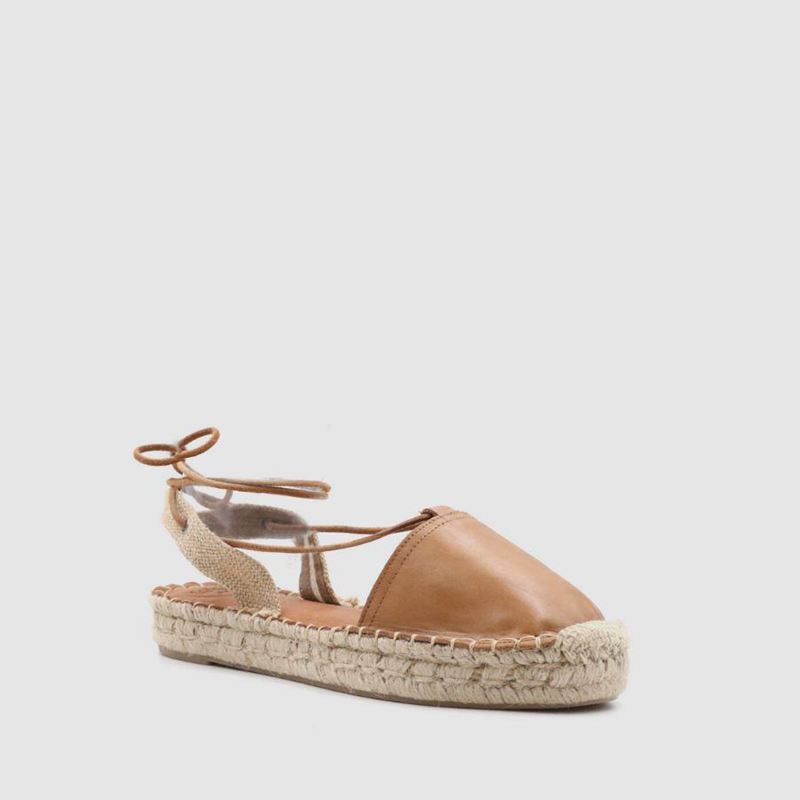 Brown Alohas Cristinas Leather Women's Espadrilles | GJUFB4782