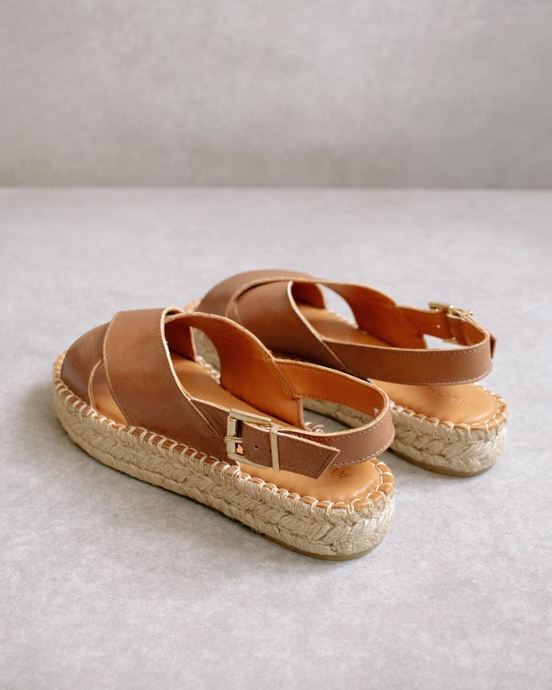 Brown Alohas Crossed Leather Women's Espadrilles | BHOPV4791