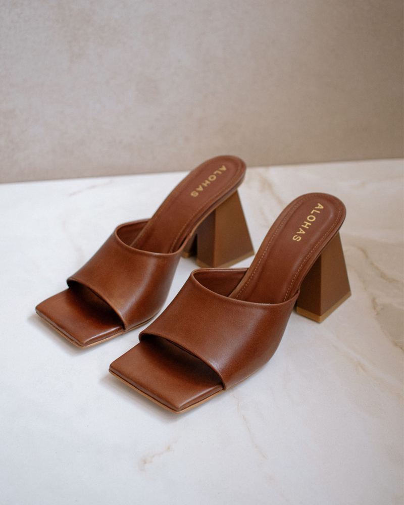 Brown Alohas Dune Leather Women's Mules | ZKSWM8764