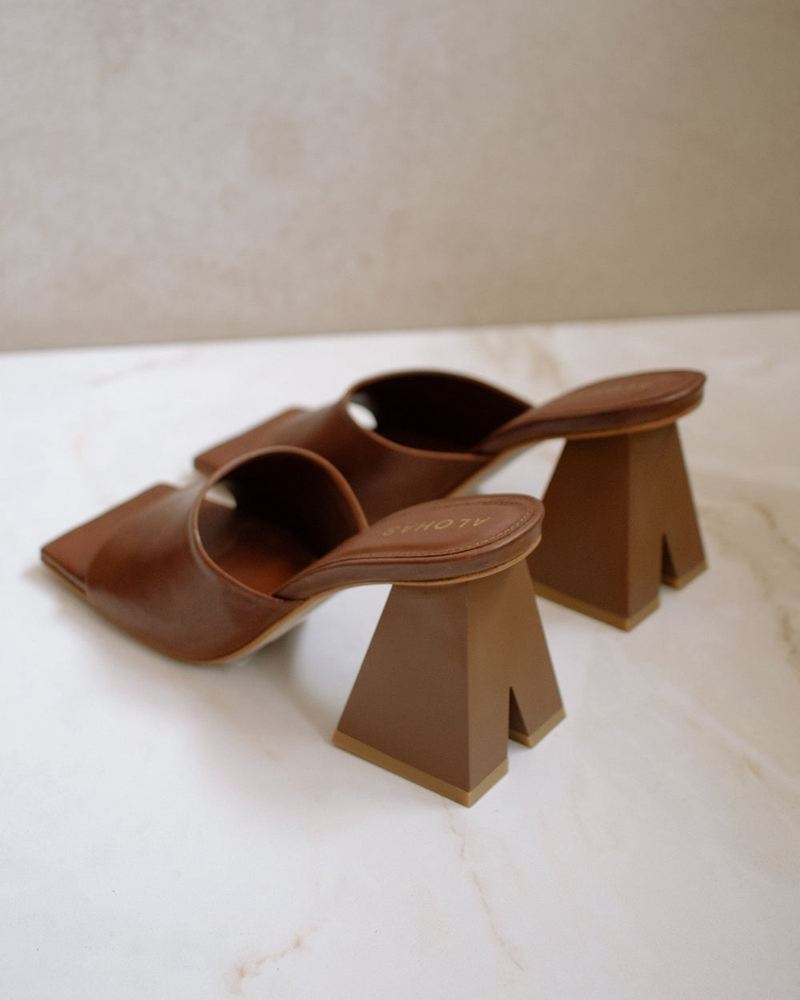 Brown Alohas Dune Leather Women's Mules | ZKSWM8764