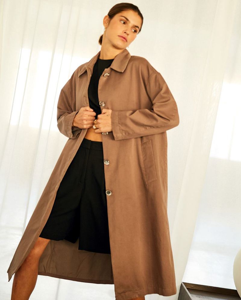 Brown Alohas Flash Trench Women's Coats | CFDGU1064