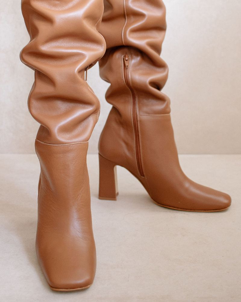 Brown Alohas Hit Me Up Leather Women's Knee-High Boots | JOFDT0357