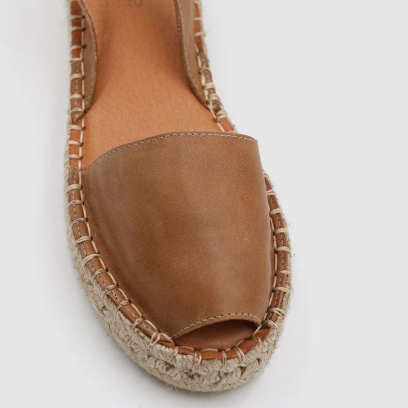 Brown Alohas Ibizas Leather Women's Espadrilles | CNUAB8935