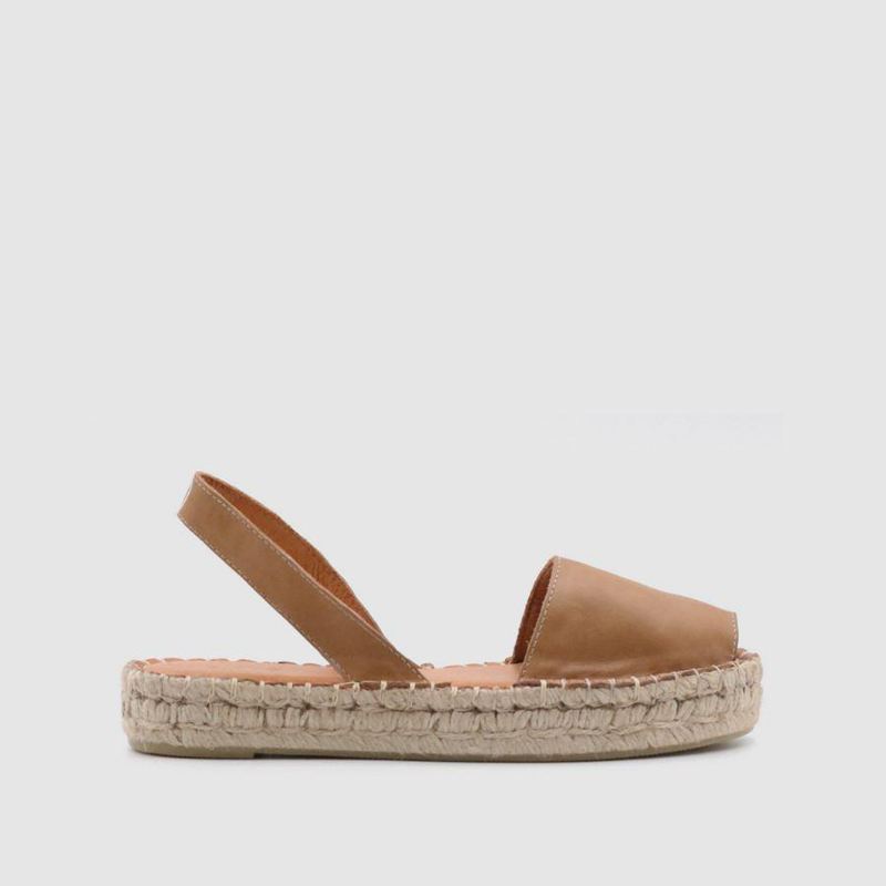 Brown Alohas Ibizas Leather Women's Espadrilles | CNUAB8935