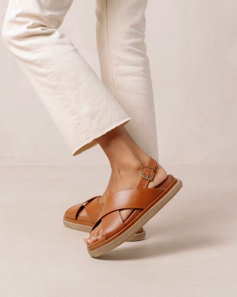 Brown Alohas Marshmallow Leather Women's Sandals | SXWFN8567