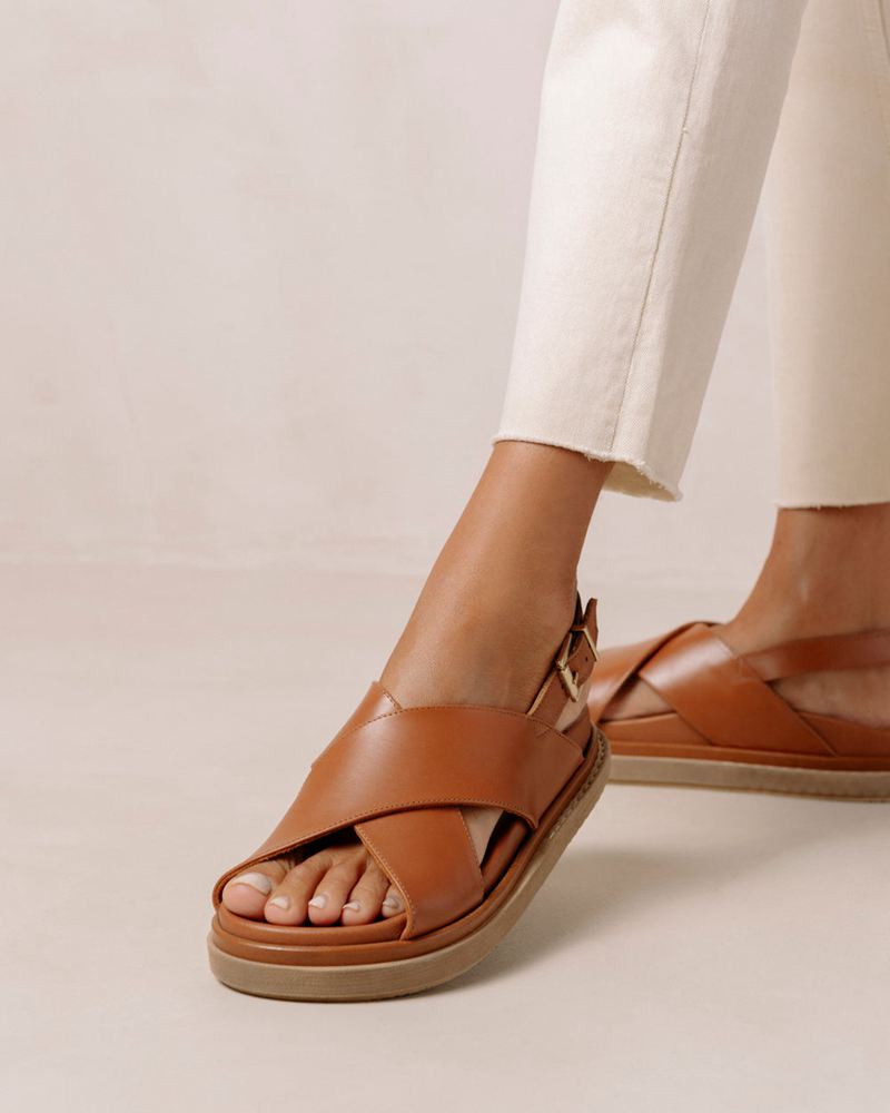 Brown Alohas Marshmallow Leather Women's Sandals | SXWFN8567