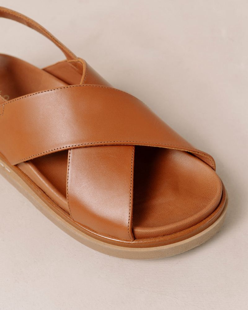 Brown Alohas Marshmallow Leather Women's Sandals | SXWFN8567