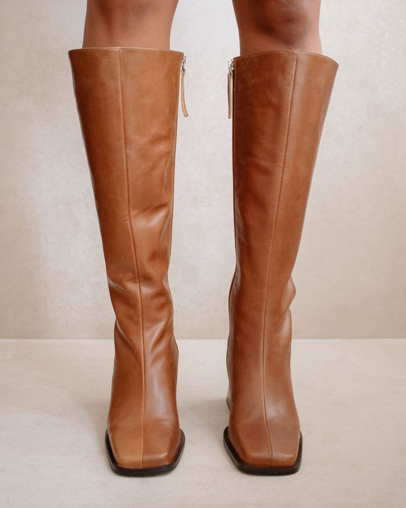 Brown Alohas North Leather Women's Knee-High Boots | XZNHT8504