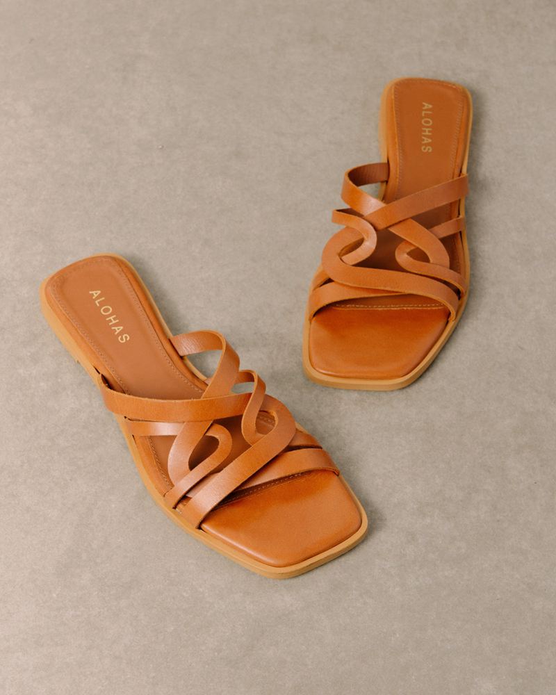 Brown Alohas Pad Leather Women's Sandals | FCPGZ9856