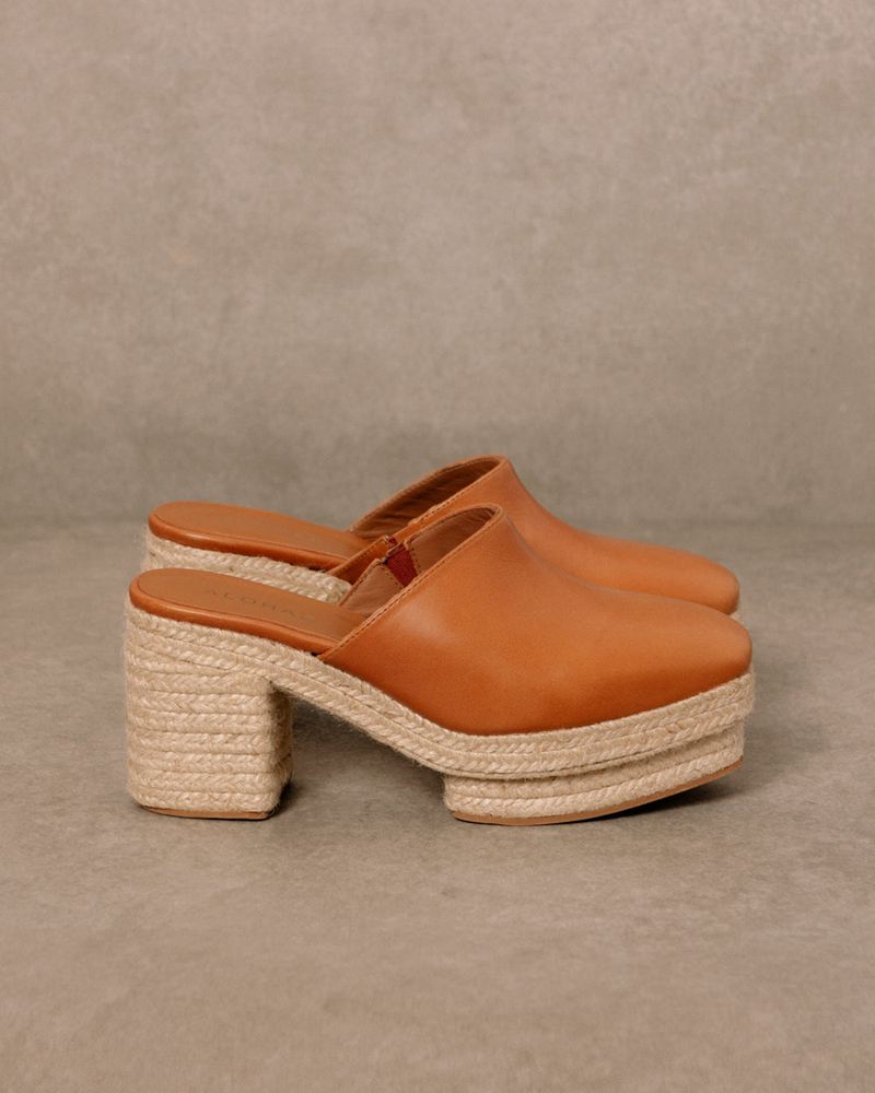 Brown Alohas Pico Leather Women's Mules | ZQTVN0187