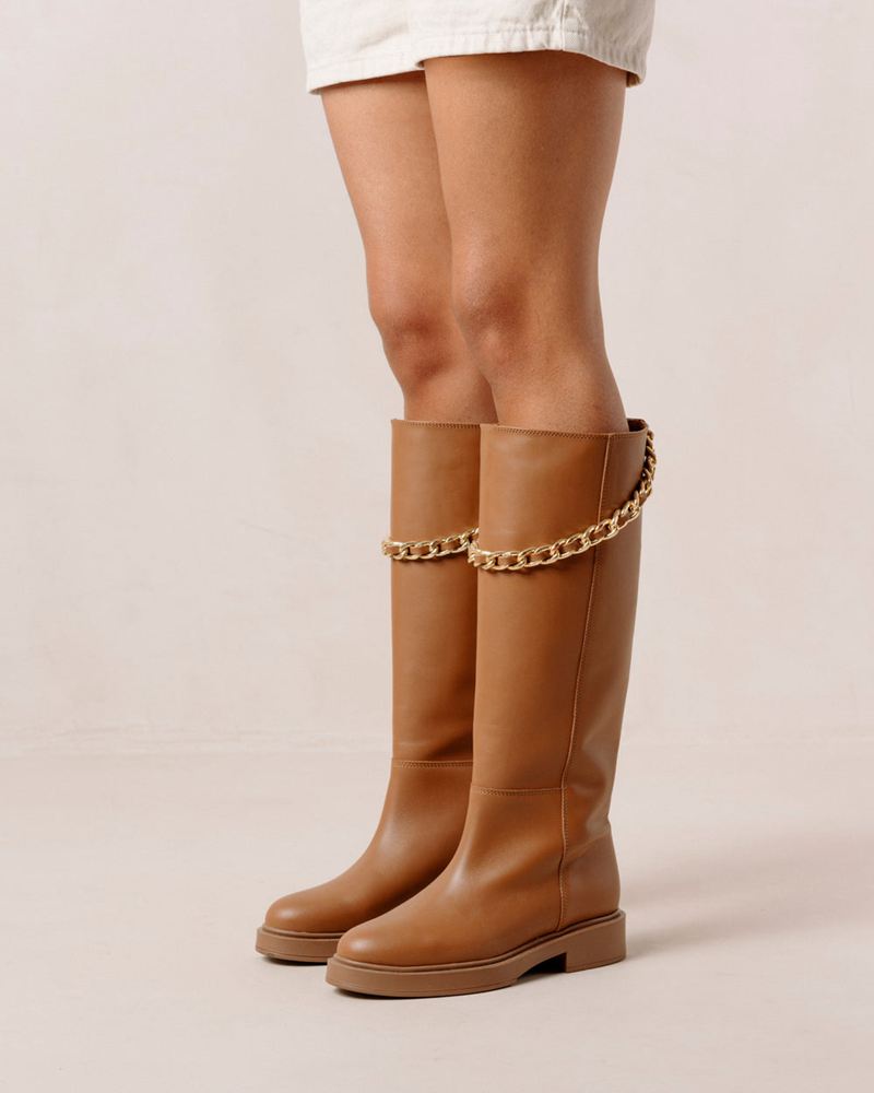 Brown Alohas Pier Leather Women's Knee-High Boots | KMIBS7254