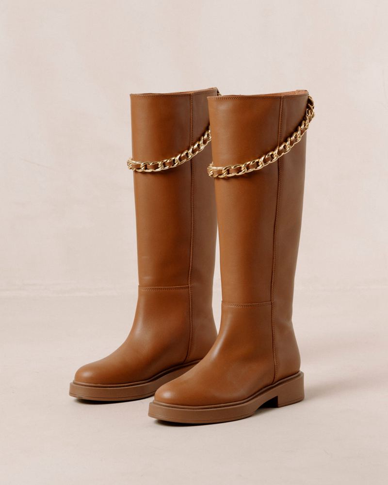 Brown Alohas Pier Leather Women's Knee-High Boots | KMIBS7254