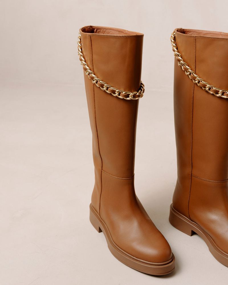 Brown Alohas Pier Leather Women's Knee-High Boots | KMIBS7254