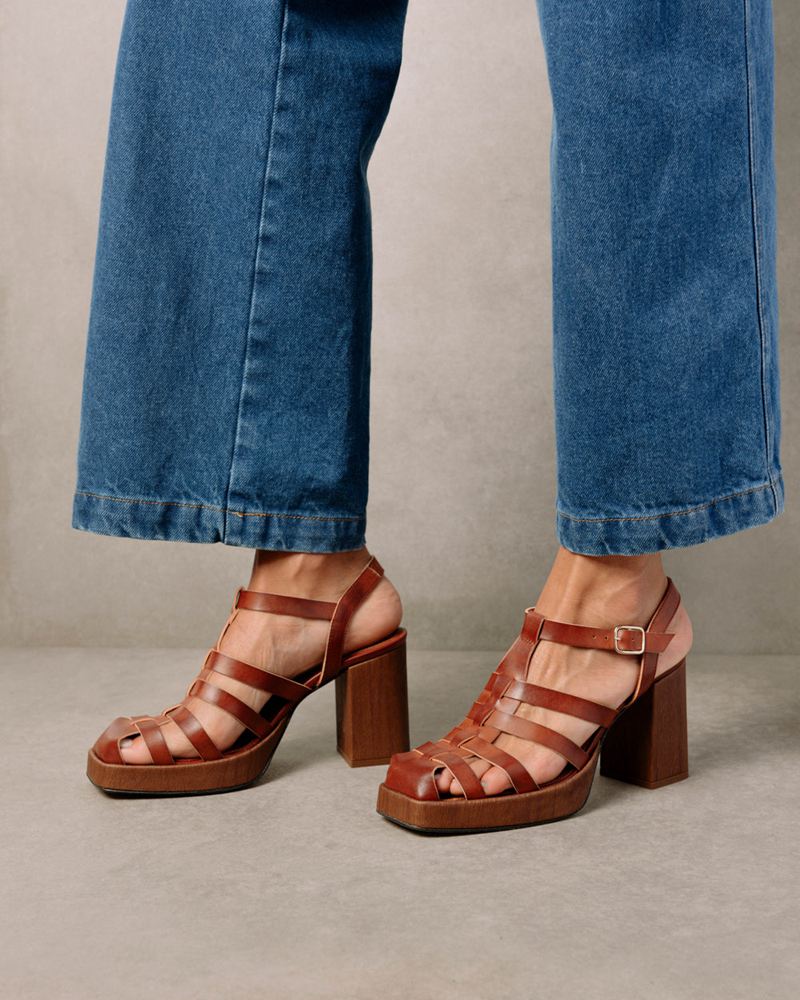 Brown Alohas Rollers Vegan Leather Women's Sandals | FXDNU7385