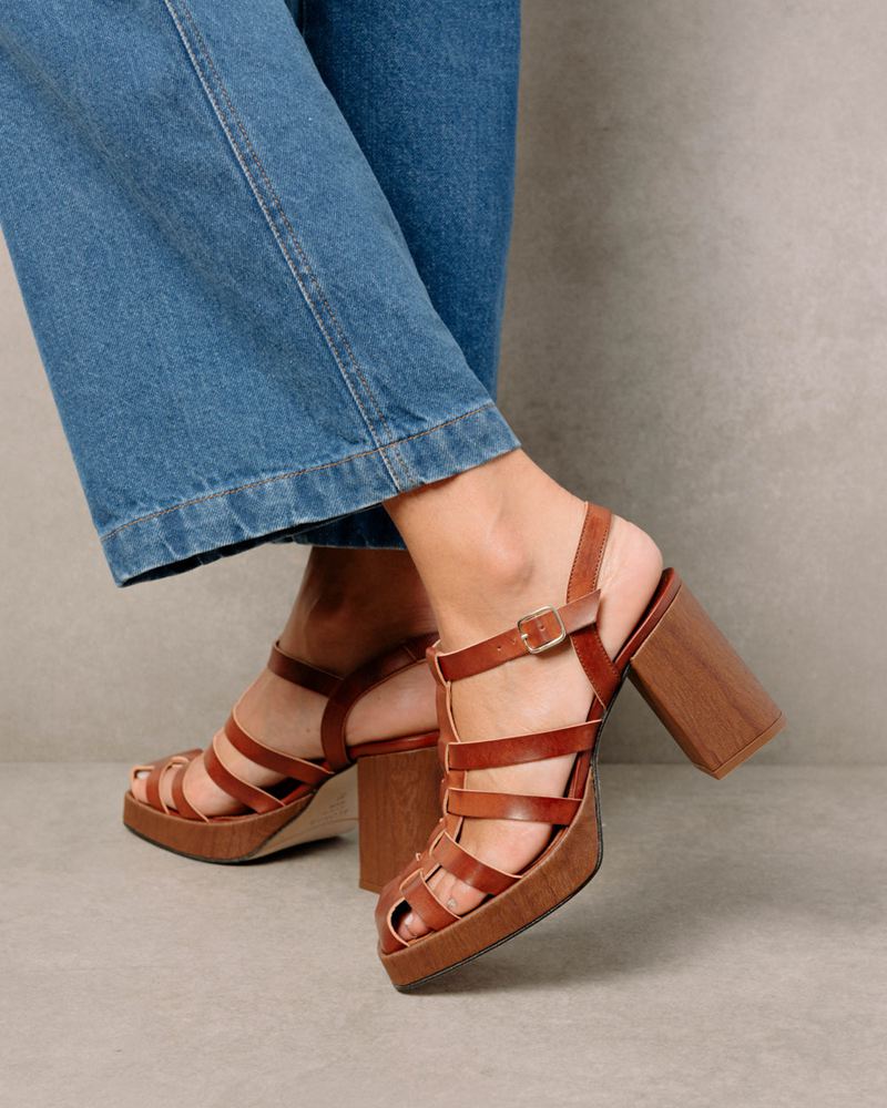 Brown Alohas Rollers Vegan Leather Women's Sandals | FXDNU7385