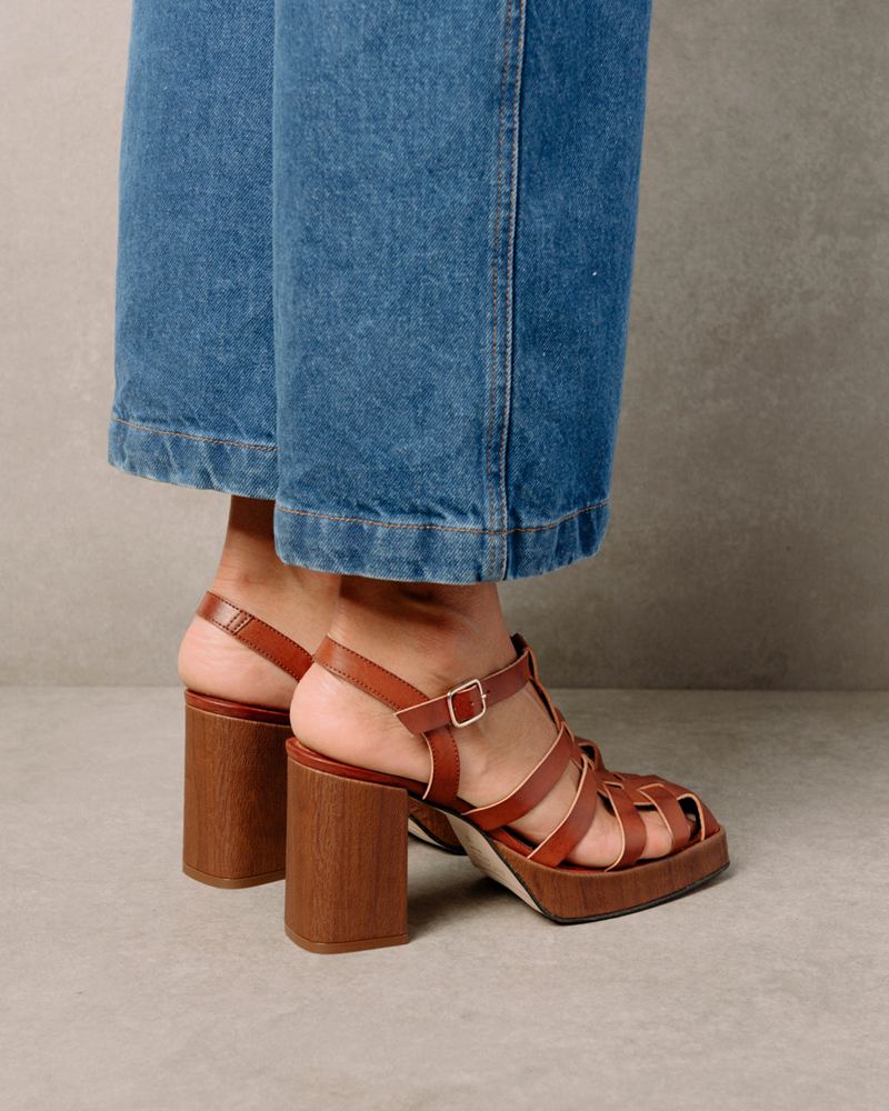 Brown Alohas Rollers Vegan Leather Women's Sandals | FXDNU7385