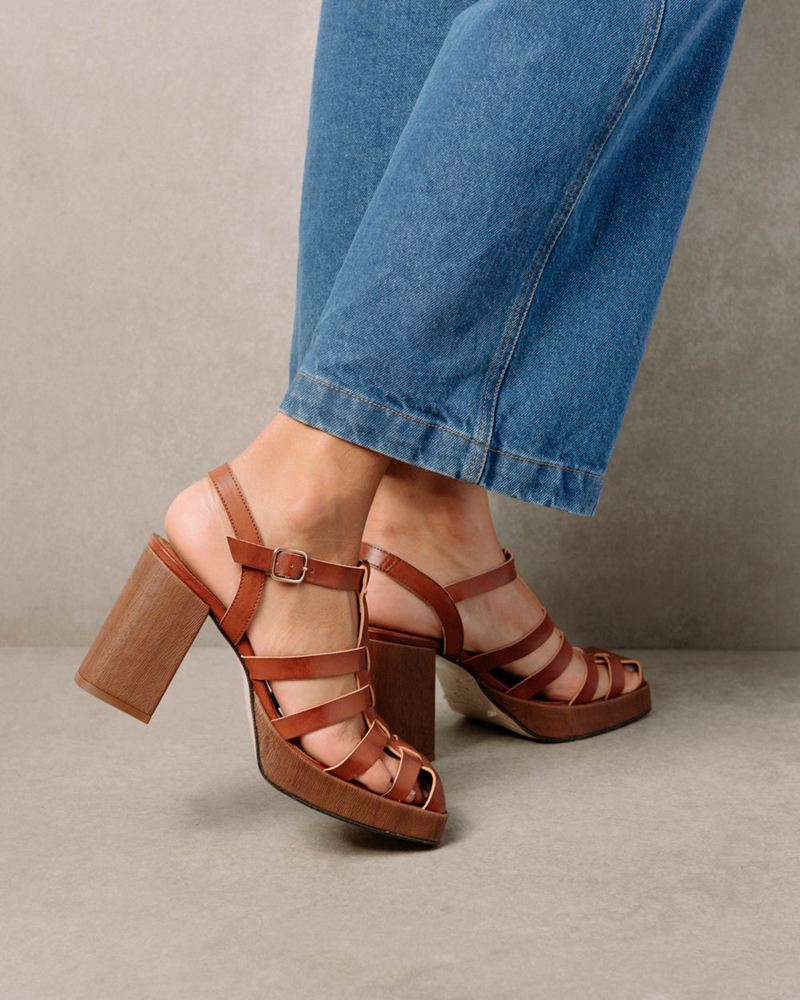 Brown Alohas Rollers Vegan Leather Women's Sandals | FXDNU7385