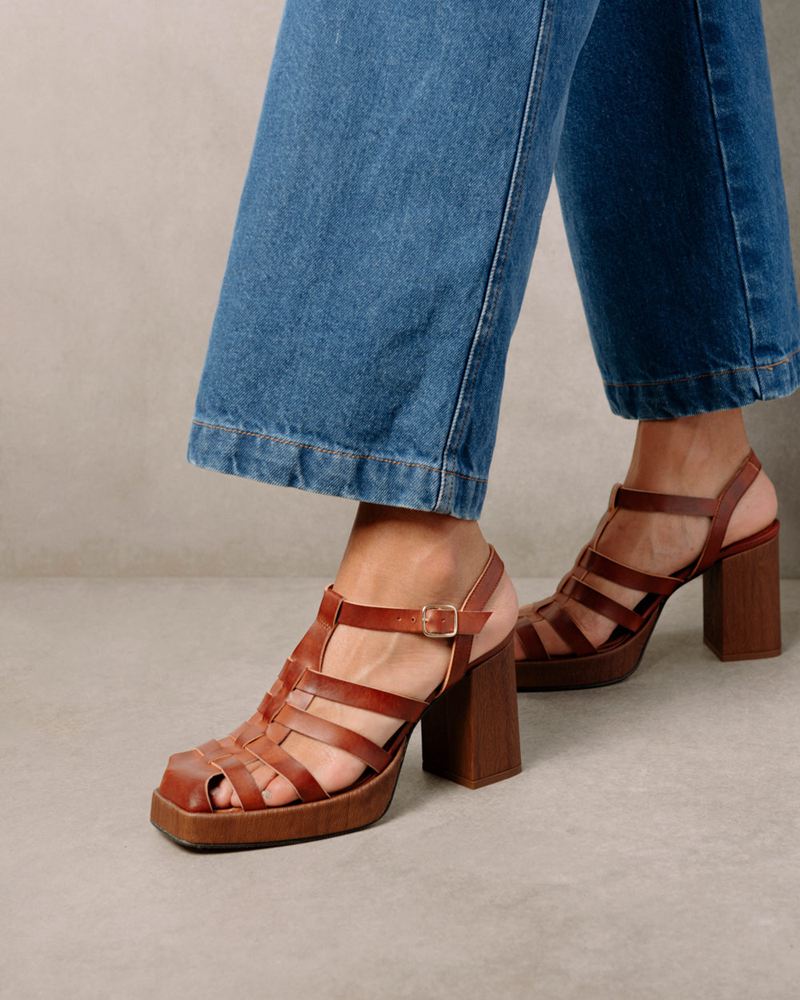 Brown Alohas Rollers Vegan Leather Women's Sandals | FXDNU7385