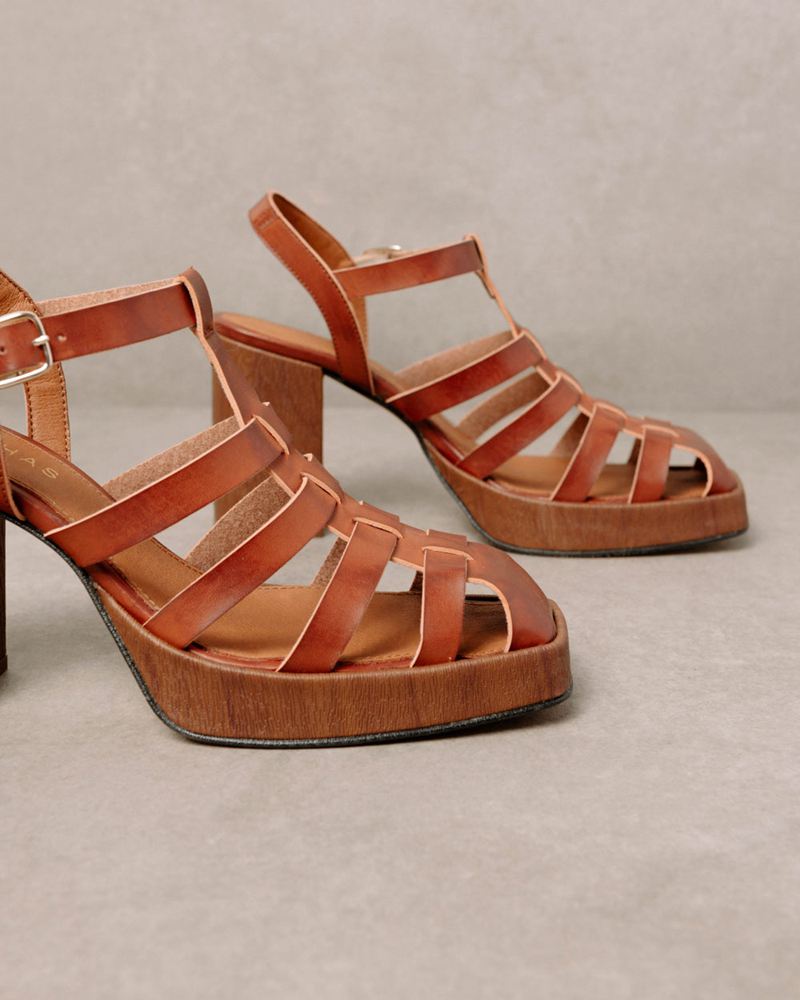 Brown Alohas Rollers Vegan Leather Women's Sandals | FXDNU7385