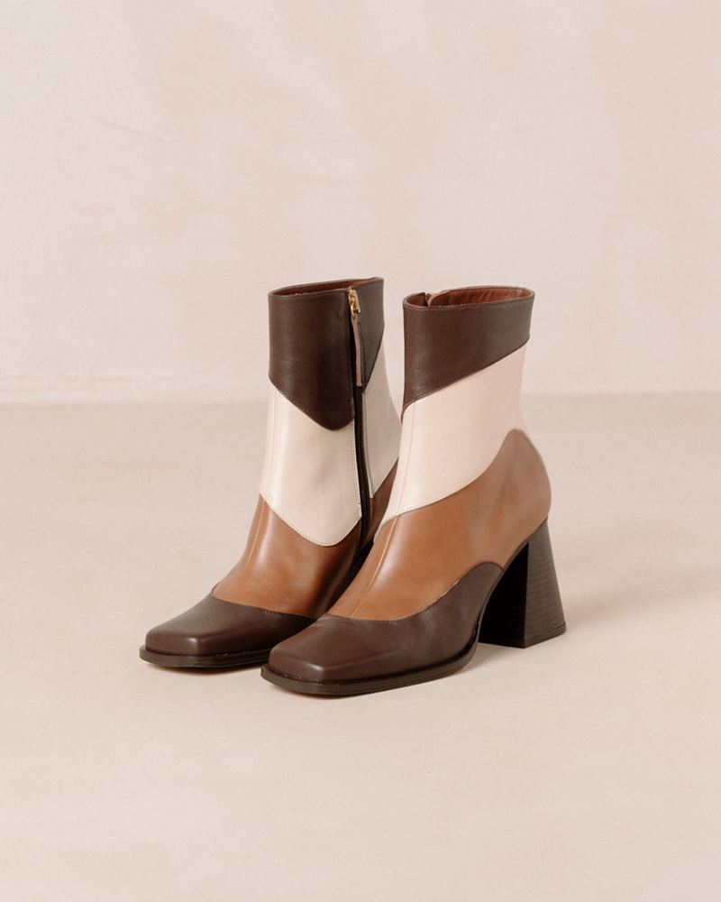 Brown Alohas South Patchwork Leather Women's Heels | GDNVJ5642