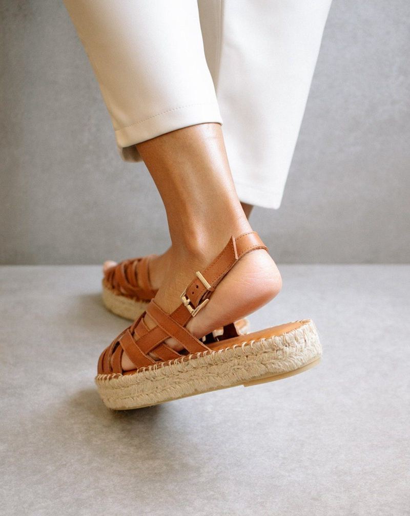 Brown Alohas Souvenir Leather Women's Espadrilles | QDPLY0682