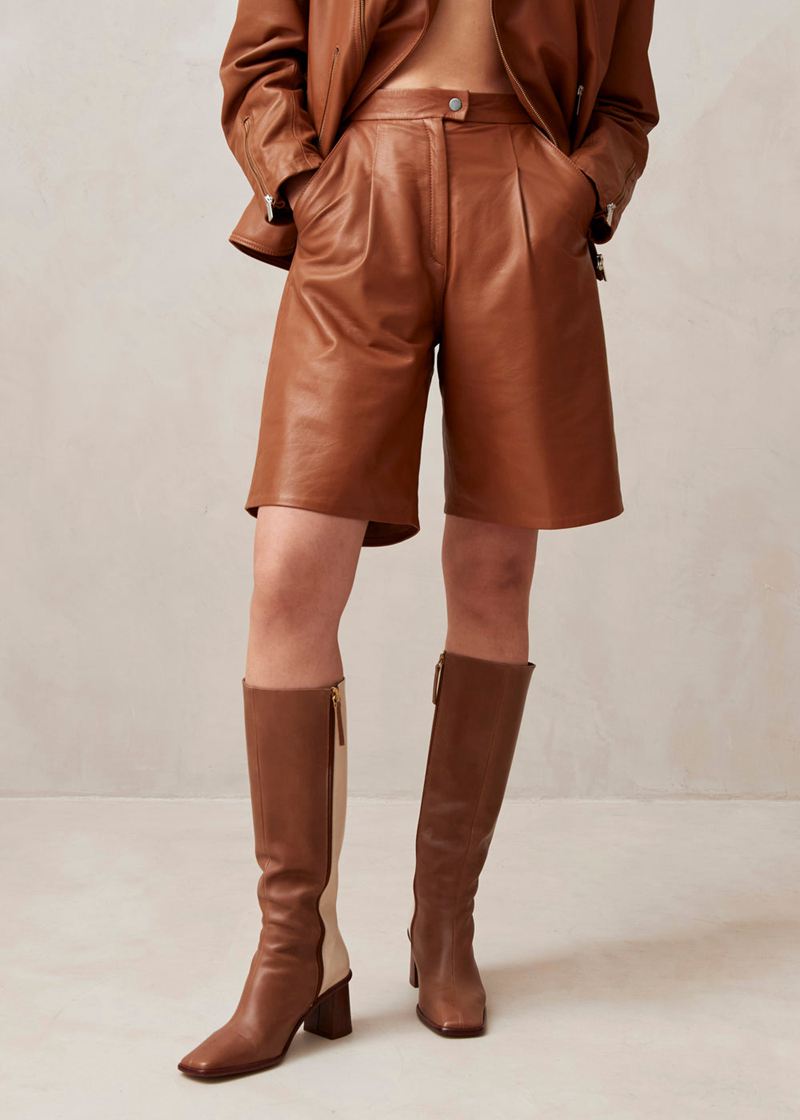 Brown Alohas Toulouse Leather Women's Shorts | VGSDK1028