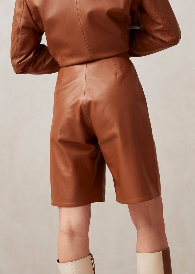 Brown Alohas Toulouse Leather Women's Shorts | VGSDK1028