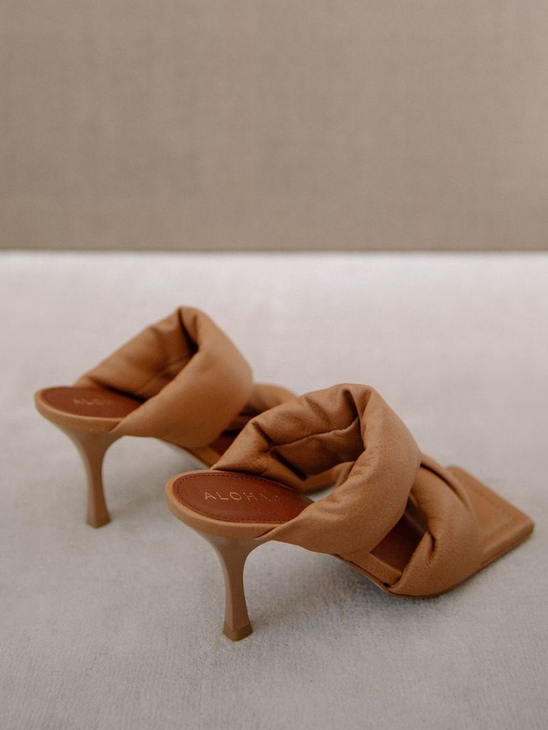 Brown Alohas Twist Strap Leather Women's Mules | RTYKD2860