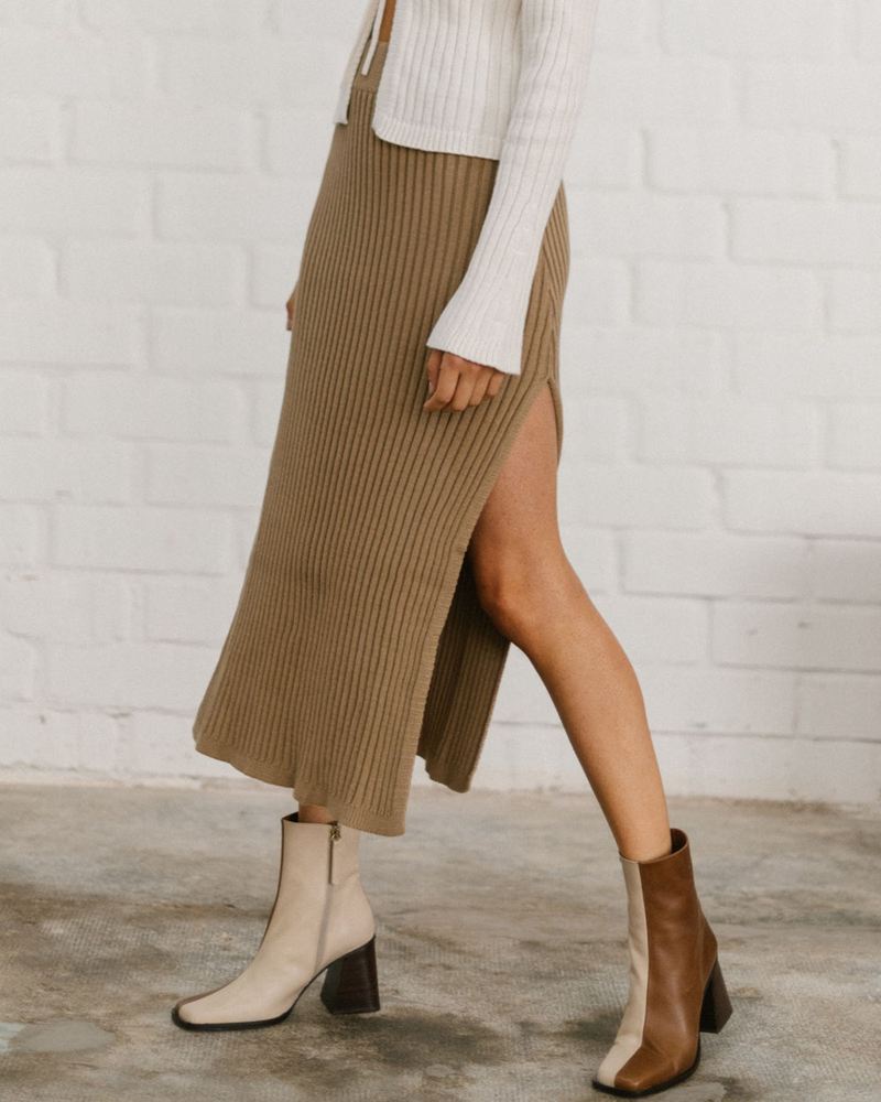 Brown Alohas Wise Opened Knit Women's Skirts | FXYSE7419