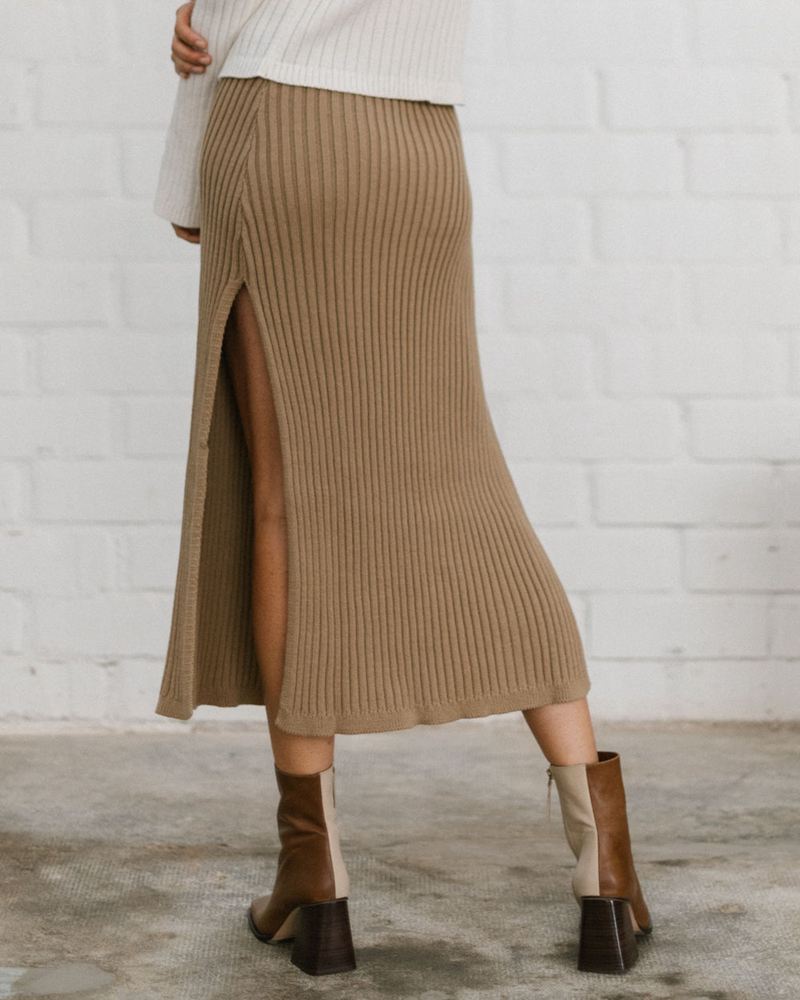 Brown Alohas Wise Opened Knit Women's Skirts | FXYSE7419