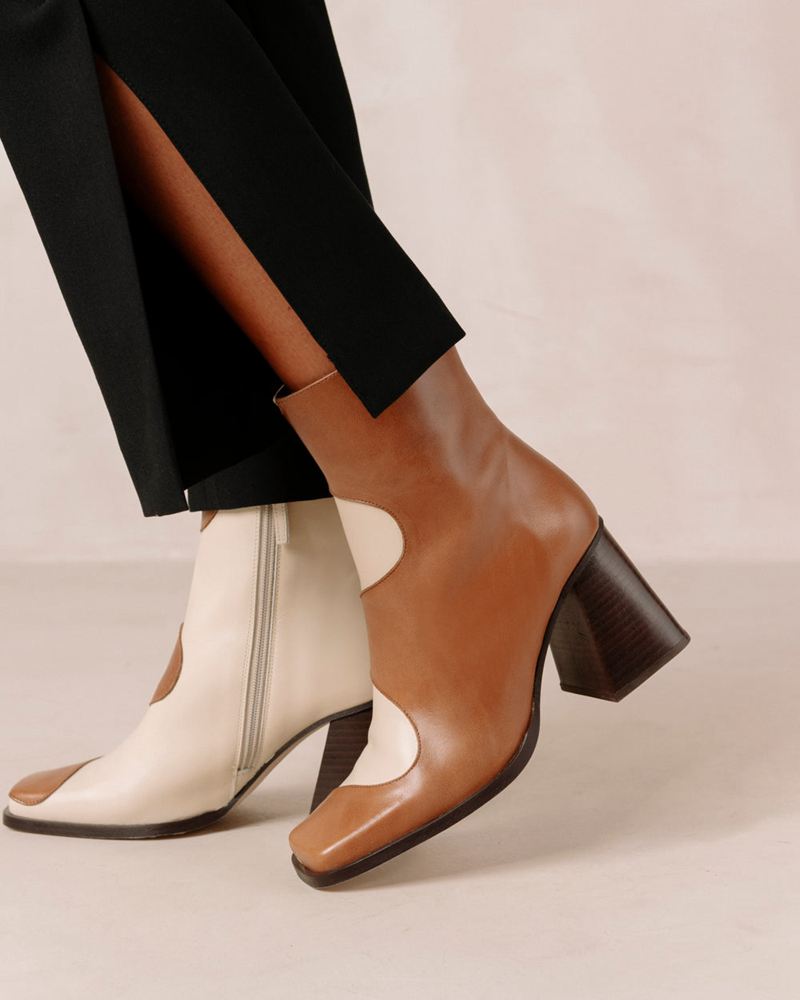 Brown/Cream Alohas Blair Leather Women's Heels | ABDFW3947