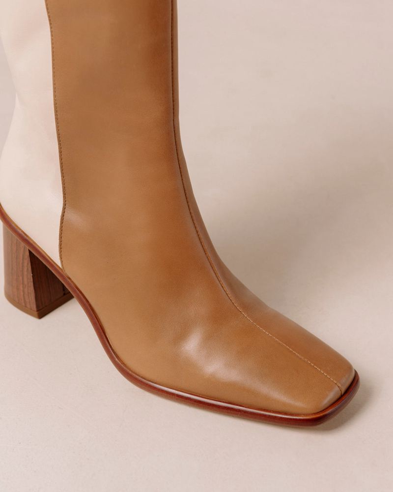 Brown/Cream Alohas East Leather Women's Heels | HCIEB9842