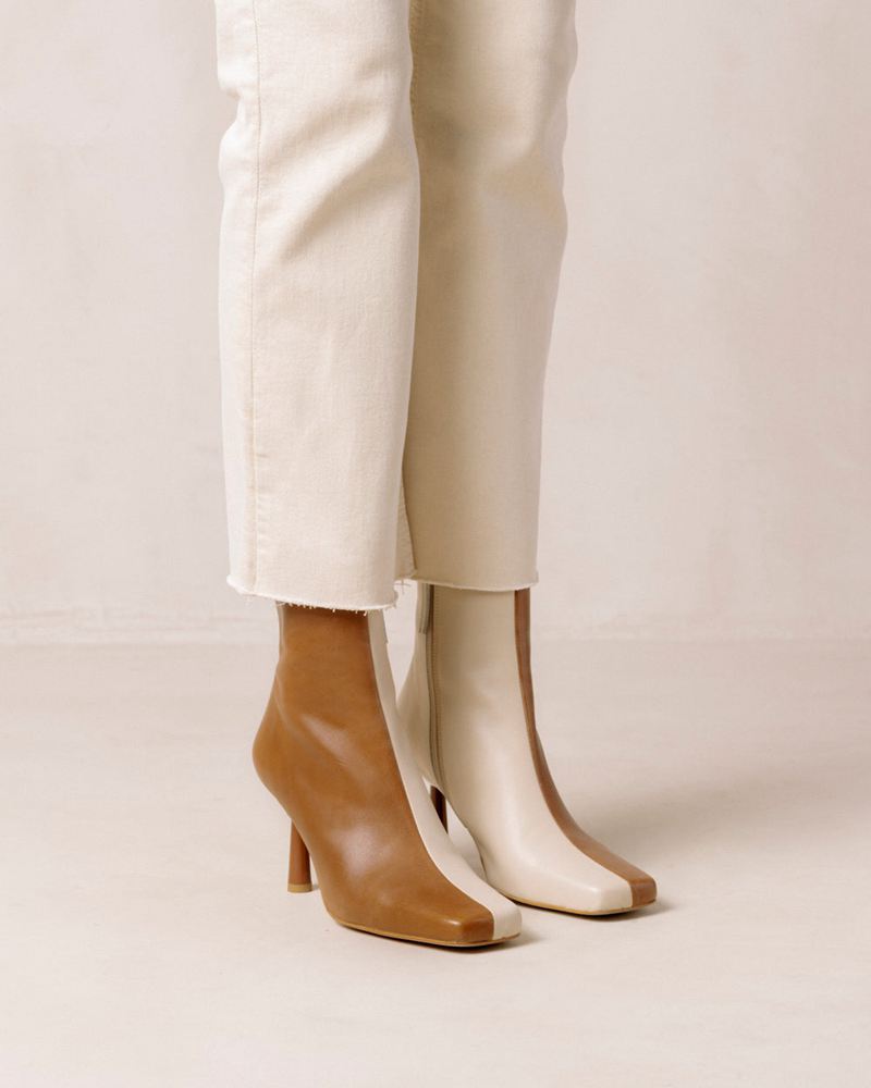 Brown/Cream Alohas Frappé Leather Women's Ankle Boots | ZYKEA8706