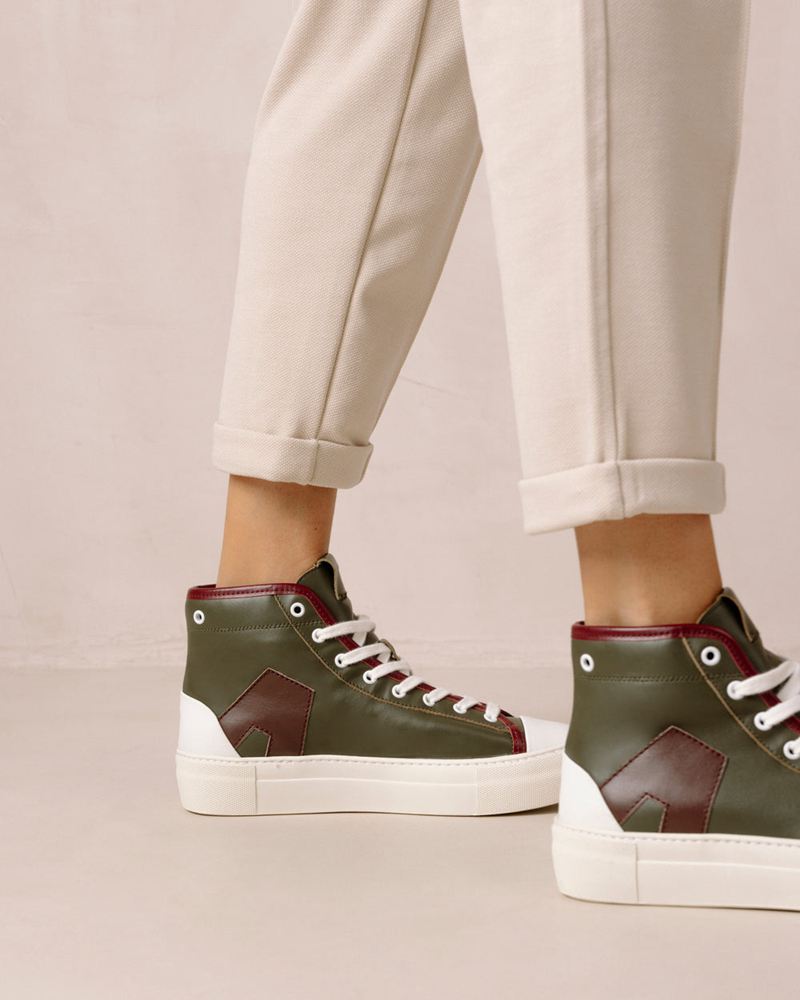 Brown/Olive Alohas Tb.35 Leather Women's Sneakers | JFIYT3169