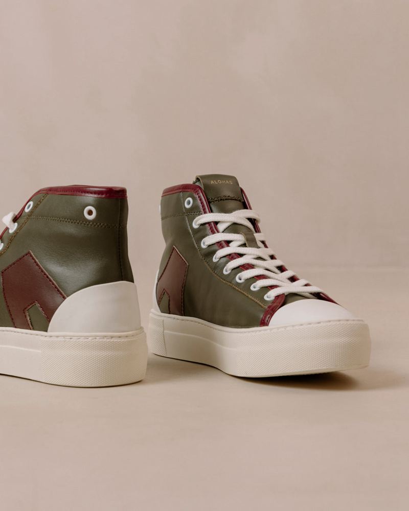 Brown/Olive Alohas Tb.35 Leather Women's Sneakers | JFIYT3169