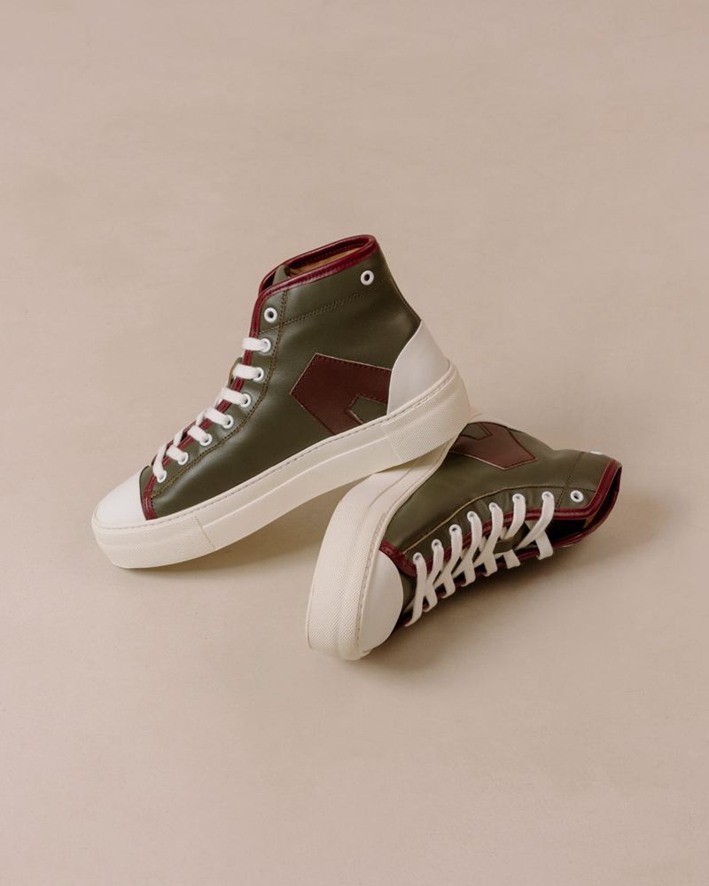 Brown/Olive Alohas Tb.35 Leather Women's Sneakers | JFIYT3169