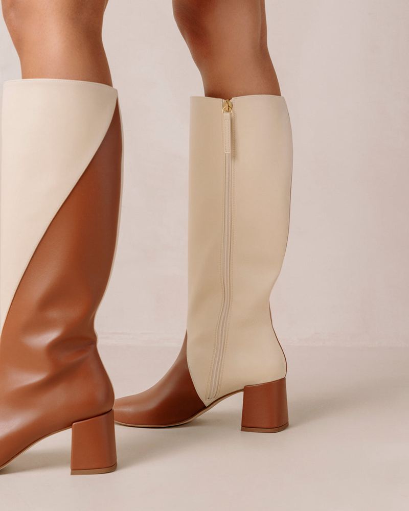 Brown/White Alohas Chalk Vegan Leather Women's Heels | SIOZG4970