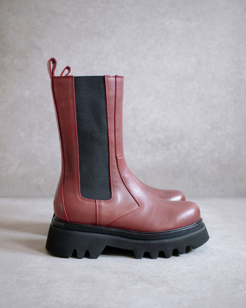 Burgundy Alohas All Rounder Leather Women's Chelsea Boots | YRISG5274