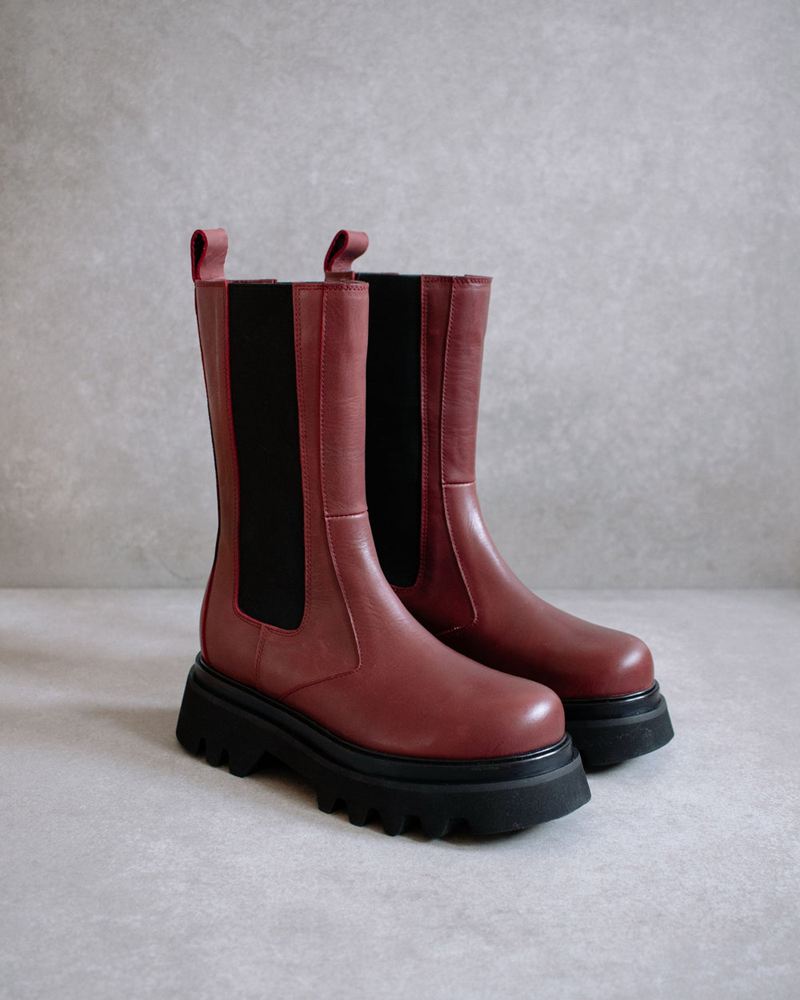 Burgundy Alohas All Rounder Leather Women's Chelsea Boots | YRISG5274